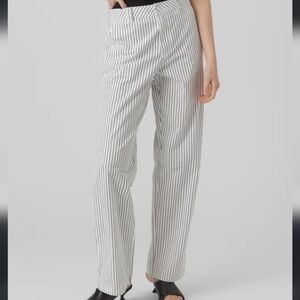 Gap Linen Wide Leg Striped White Blue Pants